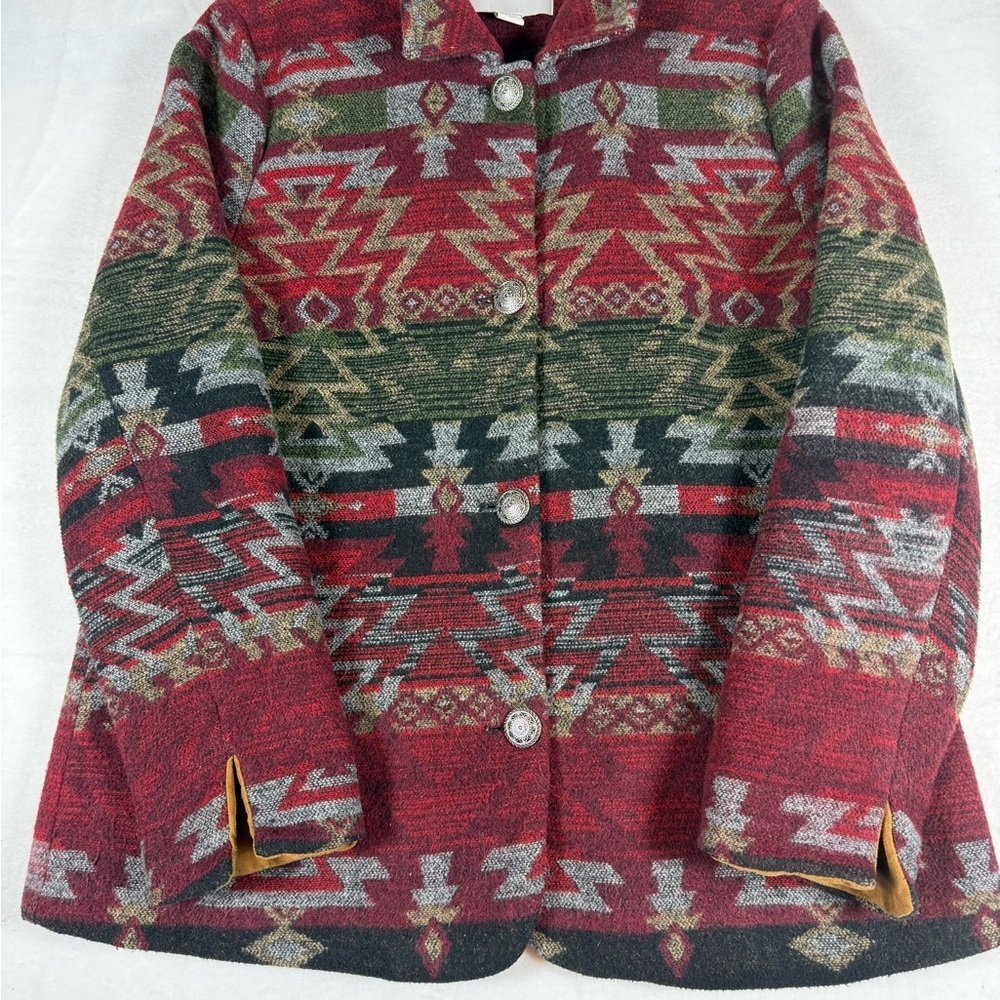 Coldwater Creek Women's Aztec Button-up Blazer Red/Green/Black/Gold Size 14 - Picture 14 of 14